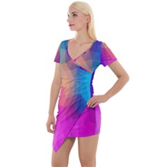 Triangles Polygon Color Short Sleeve Asymmetric Mini Dress by artworkshop