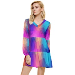 Triangles Polygon Color Tiered Long Sleeve Mini Dress by artworkshop