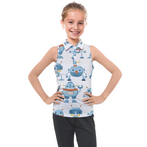 Seamless Pattern With Funny Robot Cartoon Kids  Sleeveless Polo Tee by Jancukart