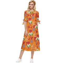 Animals Pet Cats Bow Sleeve Chiffon Midi Dress by artworkshop
