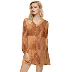 Annual Rings Tree Wood Tiered Long Sleeve Mini Dress by artworkshop