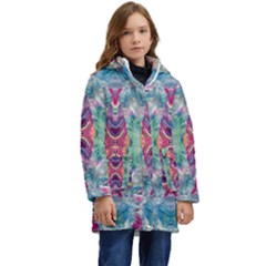 Painted Flames Symmetry Iv Kid s Hooded Longline Puffer Jacket by kaleidomarblingart