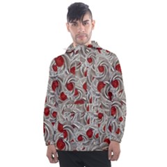 Cream With Cherries Motif Random Pattern Men s Front Pocket Pullover Windbreaker by dflcprintsclothing