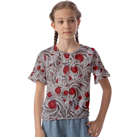 Cream With Cherries Motif Random Pattern Kids  Cuff Sleeve Scrunch Bottom Tee by dflcprintsclothing