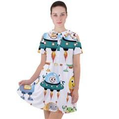 Vector-set-funny-robots-cartoon Short Sleeve Shoulder Cut Out Dress  by Jancukart