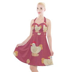 Cute-chicken-eggs-seamless-pattern Halter Party Swing Dress  by Jancukart