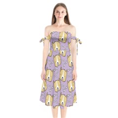 Corgi Pattern Shoulder Tie Bardot Midi Dress by Sudhe