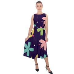 Colorful Floral Midi Tie-back Chiffon Dress by hanggaravicky2