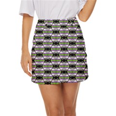 Hackers Town Void Mantis Hexagon Agender Nine 9 Stripe Pride Flag Mini Front Wrap Skirt by WetdryvacsLair