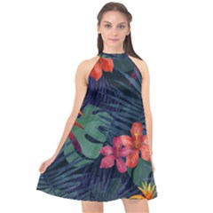 Colorful Flowers Halter Neckline Chiffon Dress  by HWDesign