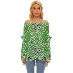 Abstract Pattern Geometric Backgrounds  Off Shoulder Chiffon Pocket Shirt