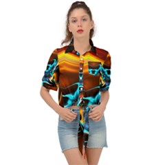 Duck-crazy-duck-abstract Tie Front Shirt  by Jancukart