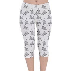 Robot Dog Drawing Motif Pattern Velvet Capri Leggings  by dflcprintsclothing