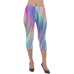 Rainbow Effect Cbdoilprincess  Lightweight Velour Capri Leggings  by CBDOilPrincess1