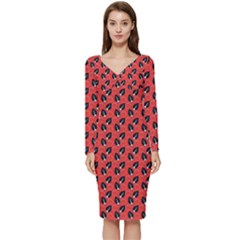 Glowing Leafs Long Sleeve V-neck Bodycon Dress  by Sparkle
