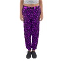 Small Bright Dayglo Purple Halloween Motifs Skulls, Spells & Cats On Spooky Black Women s Jogger Sweatpants View1