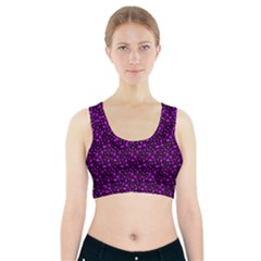 Small Bright Dayglo Purple Halloween Motifs Skulls, Spells & Cats On Spooky Black Sports Bra With Pocket by PodArtist