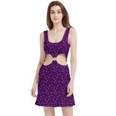 Small Bright Dayglo Purple Halloween Motifs Skulls, Spells & Cats On Spooky Black Velvet Cutout Dress by PodArtist