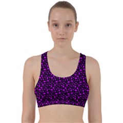 Small Bright Dayglo Purple Halloween Motifs Skulls, Spells & Cats On Spooky Black Back Weave Sports Bra by PodArtist