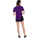 Small Bright Dayglo Purple Halloween Motifs Skulls, Spells & Cats On Spooky Black Asymmetrical Short Sleeve Sports Tee View4