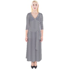 Small Soot Black And White Handpainted Houndstooth Check Watercolor Pattern Quarter Sleeve Wrap Maxi Dress by PodArtist