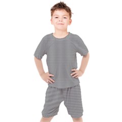 Small Soot Black And White Handpainted Houndstooth Check Watercolor Pattern Kids  Tee And Shorts Set by PodArtist