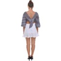 Soot Black and White Handpainted Houndstooth Check Watercolor Pattern Tie Back Butterfly Sleeve Chiffon Top View2