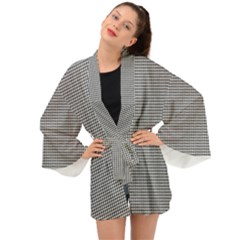 Soot Black And White Handpainted Houndstooth Check Watercolor Pattern Long Sleeve Kimono by PodArtist