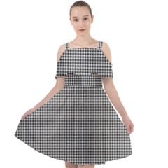 Soot Black And White Handpainted Houndstooth Check Watercolor Pattern Cut Out Shoulders Chiffon Dress by PodArtist