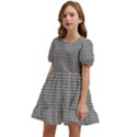 Soot Black and White Handpainted Houndstooth Check Watercolor Pattern Kids  Short Sleeve Dolly Dress View2