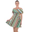 Stripe-colorful-cloth Off Shoulder Velour Dress View1