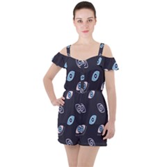 Eyes Evil Eye Blue Pattern Design Ruffle Cut Out Chiffon Playsuit by artworkshop