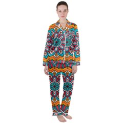 Mandala Spirit Satin Long Sleeve Pajamas Set by zappwaits