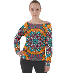 Mandala Spirit Off Shoulder Long Sleeve Velour Top by zappwaits
