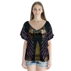 Mdlr V-neck Flutter Sleeve Top by MDLR