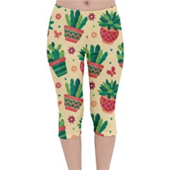 Cactus Love 5 Velvet Capri Leggings  by designsbymallika