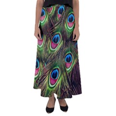 Peacock-feathers-color-plumage Flared Maxi Skirt by Celenk