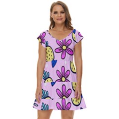 Flowers Purple Short Sleeve Tiered Mini Dress by nateshop