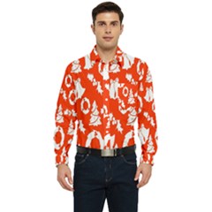 Orange Background Card Christmas  Men s Long Sleeve Pocket Shirt  by artworkshop