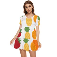 Fruits Cartoon Tiered Short Sleeve Babydoll Dress by Sapixe