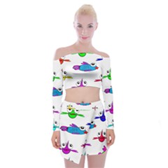 Fish Swim Cartoon Funnycute Off Shoulder Top With Mini Skirt Set by Sapixe