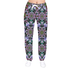 Tropical Blooming Forest With Decorative Flowers Mandala Women Velvet Drawstring Pants by pepitasart