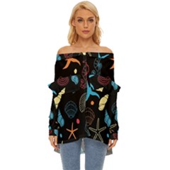 Seahorse Off Shoulder Chiffon Pocket Shirt