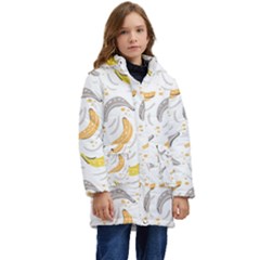 Seamless Stylish Pattern-with-fresh-yellow-bananas-background Kid s Hooded Longline Puffer Jacket by Wegoenart