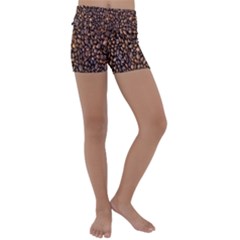 Coffee Beans Food Texture Kids  Lightweight Velour Yoga Shorts by artworkshop