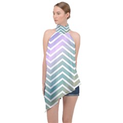 Zigzag-maves Halter Asymmetric Satin Top by nateshop