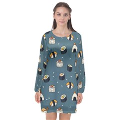 Sushi Pattern Long Sleeve Chiffon Shift Dress  by Jancukart