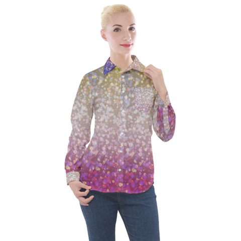 Glitter Particles Pattern Abstract Women s Long Sleeve Pocket Shirt by Amaryn4rt