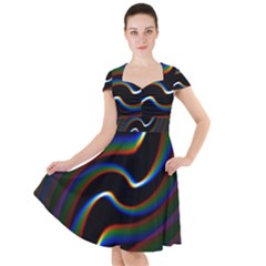 Rainbow Waves Art Iridescent Cap Sleeve Midi Dress by Amaryn4rt