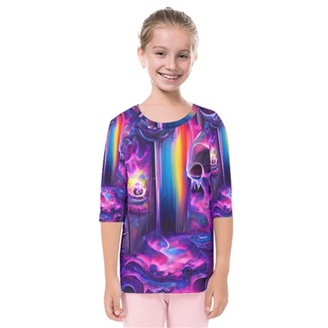 Purple Drawing Digital Art Kids  Quarter Sleeve Raglan Tee by Amaryn4rt